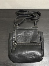JACK GEORGES City Voyager Crossbody Bag Buffalo Leather Black Shoulder Strap EUC