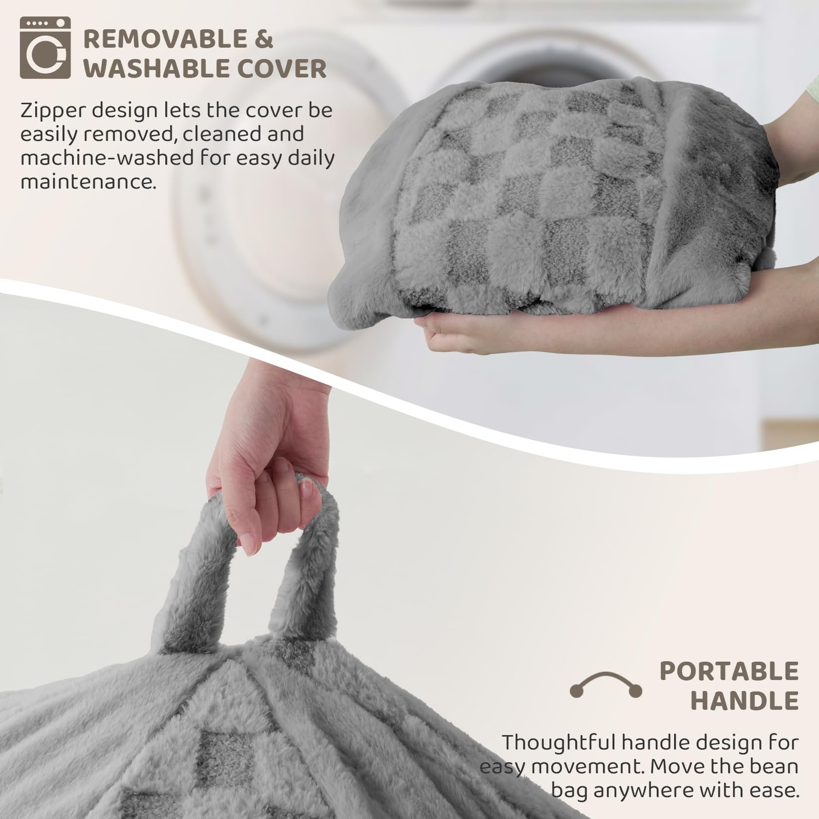 3FT Bean Bag Chair Teardrop Beanbag Chair with Memory Foam Filled Soft Checkb...