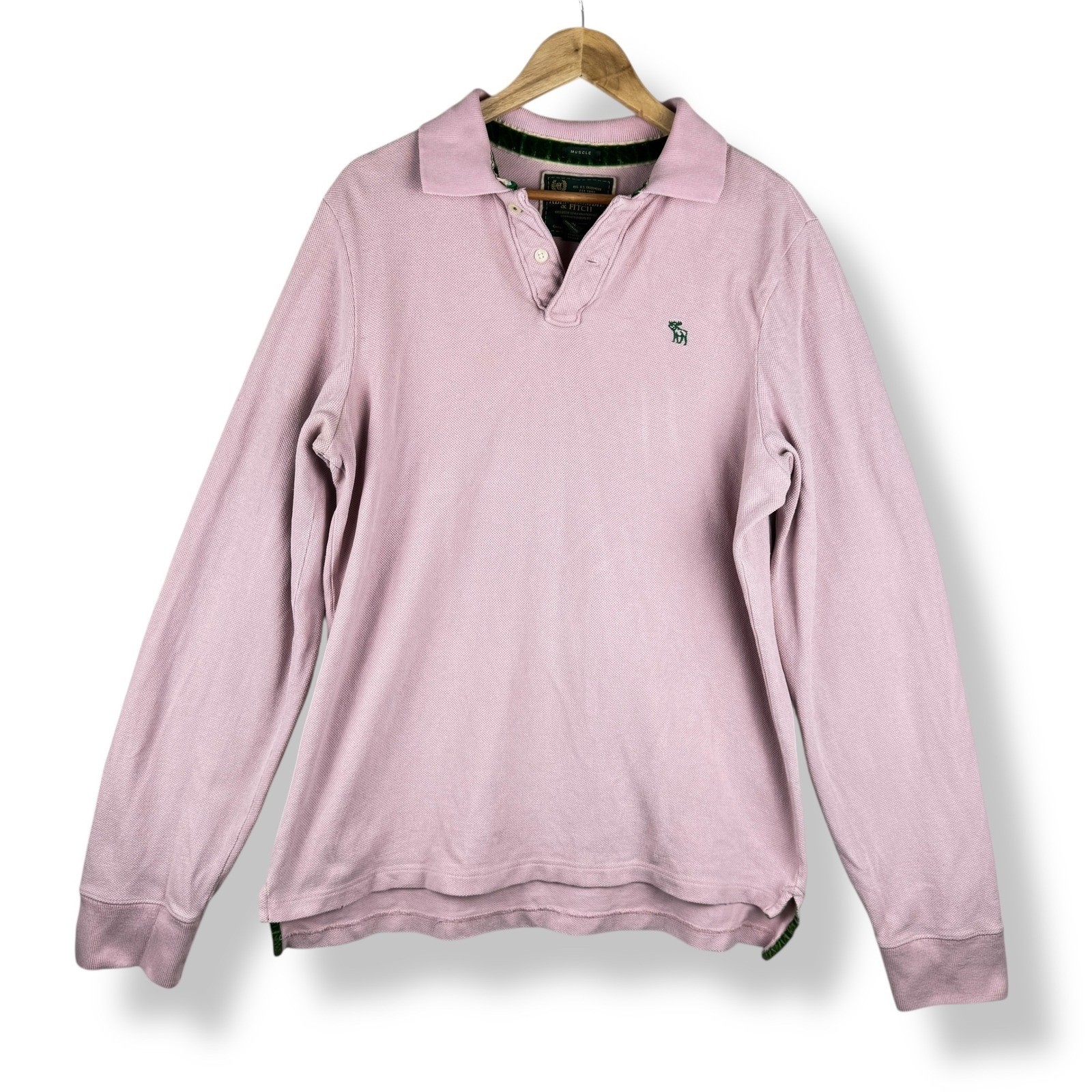 Abercrombie Muscle Fit Long Sleeve Polo Men Size XL Vintage Y2K Preppy Pink