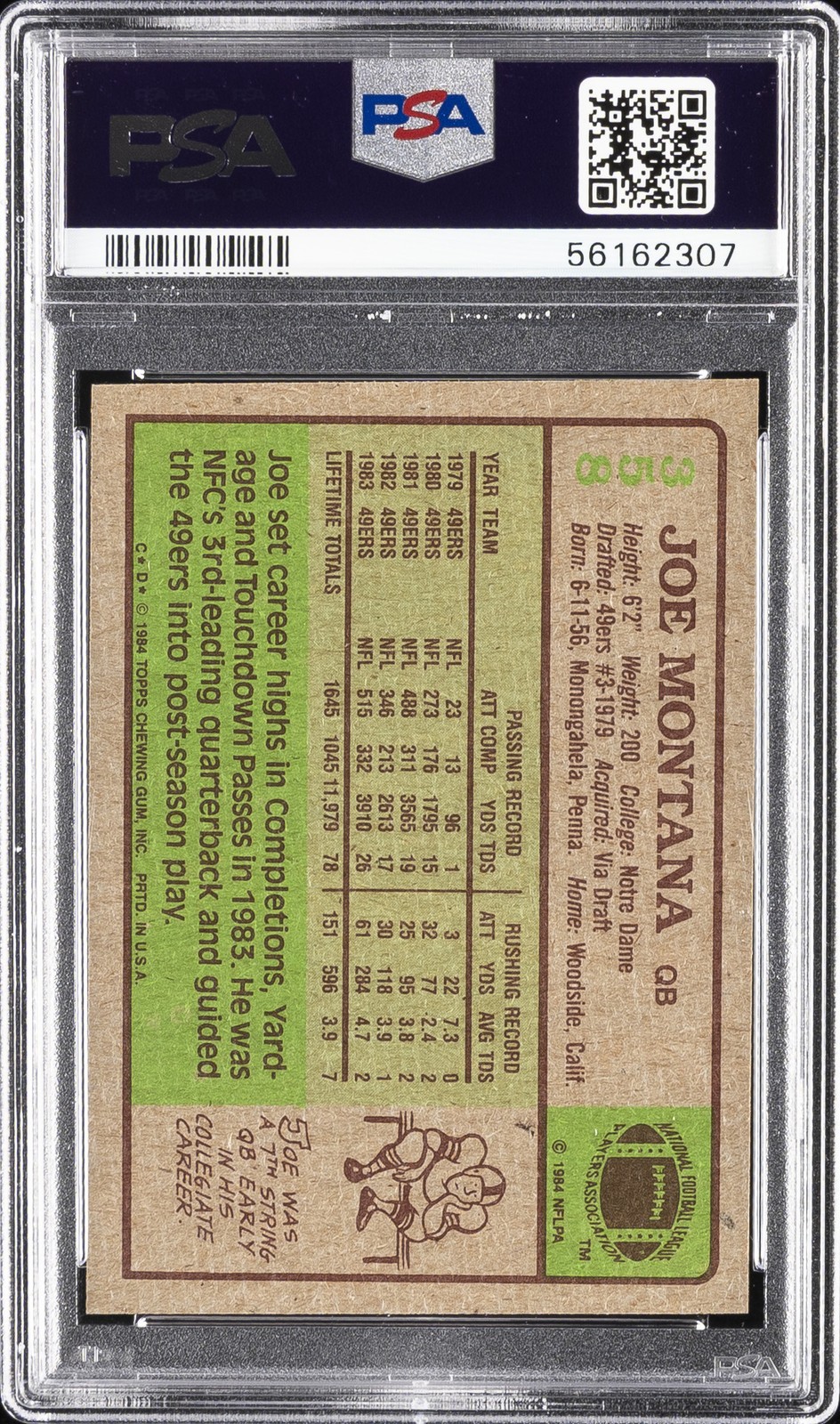1984 TOPPS #358 JOE MONTANA PSA 9 view 2