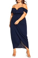 City Chic Entwine Cold Shoulder Maxi Dress Sz L Navy
