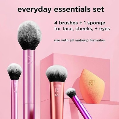 5 Piece Everyday Essentials Makeup Brush Set Includes 4 Brushes & Makeup Spon...