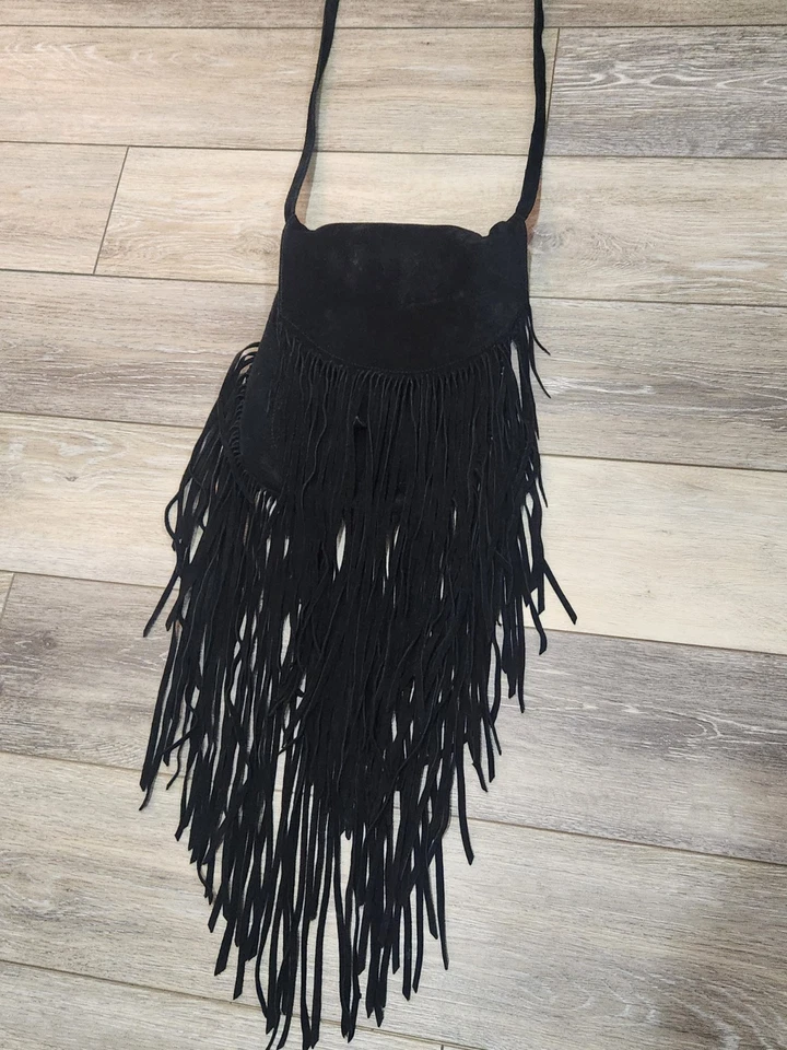 Black Fringe  Leather Crossbody Bag - Image 2 of 4