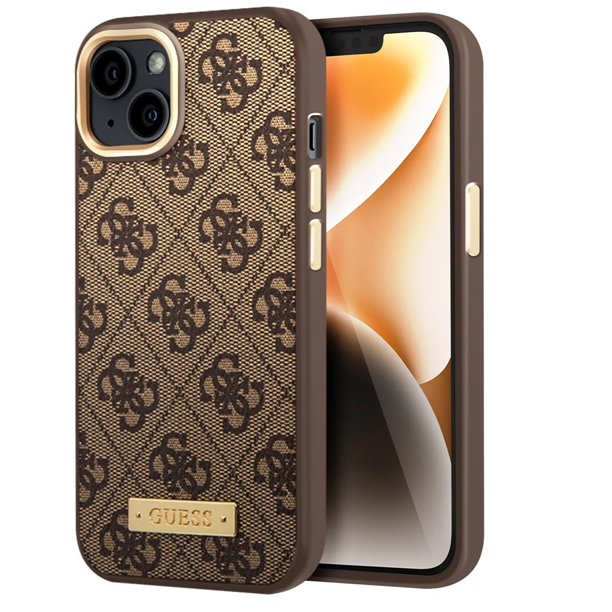 Coque iPhone 14 Guess marron l'accessoire mode pour vos journées de travail