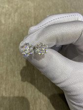 2 Carat Round Cut Natural Moissanite Cluster Stud Earrings 14K White Gold Plated