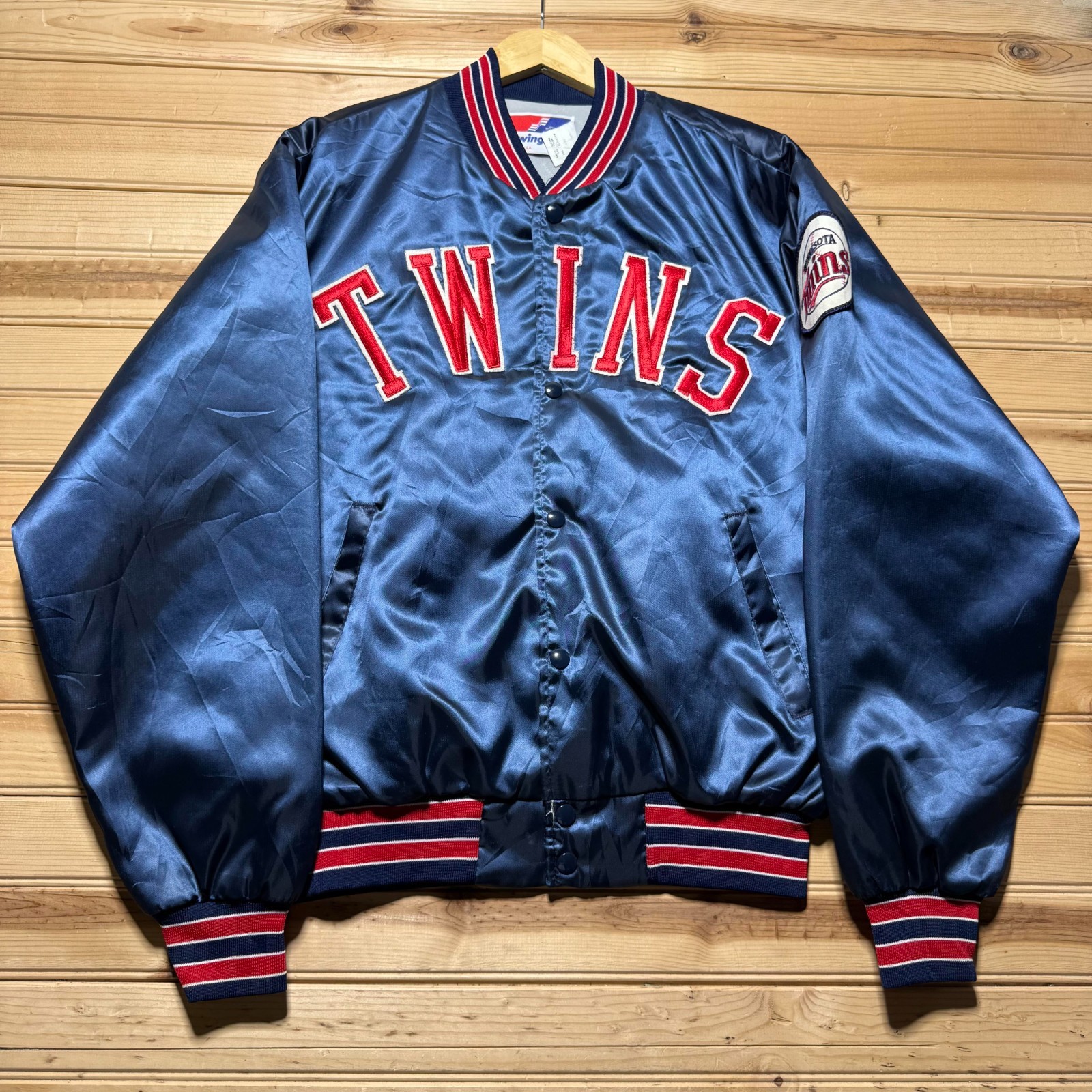 Vintage 90s Minnesota Twins MLB Embroidered Satin Bomber Jacket USA Made - Large