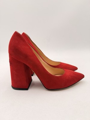Charlotte Olympia AMANDA Red Suede Block Heel Pointy Toe Slip On Heels Size 35.5