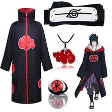 Naruto Akatsuki Costume Cloak Robe Anime Cosplay Itachi Outfit Headband