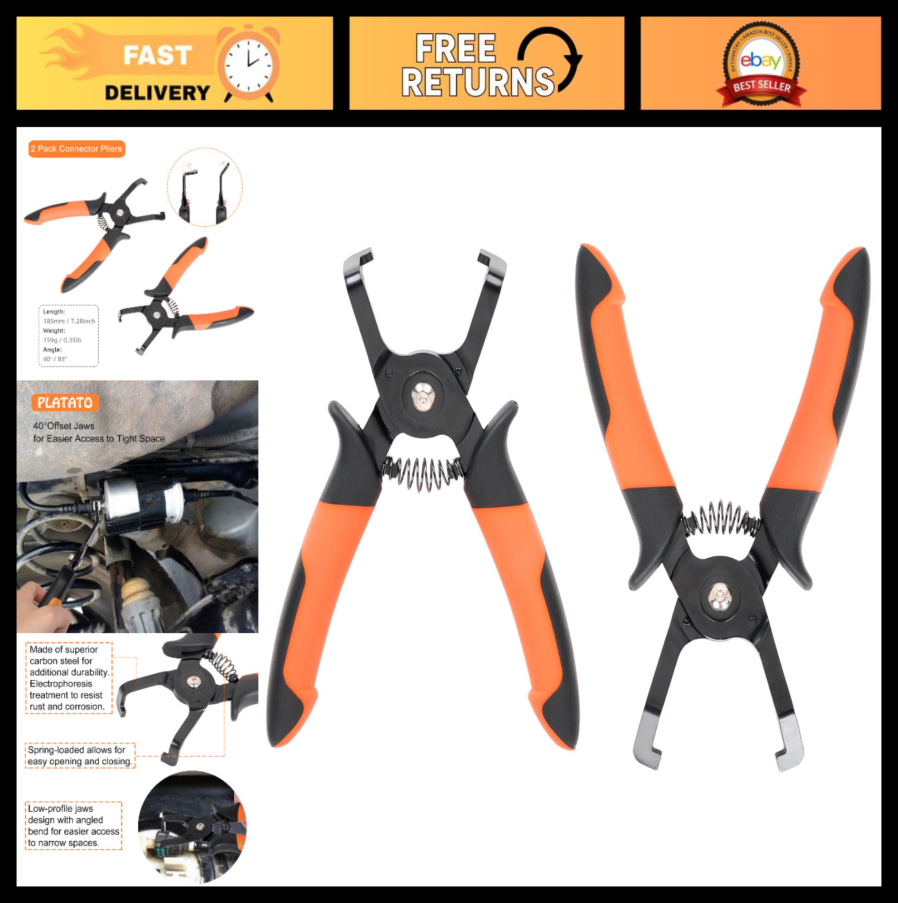 2PCS Disconnect Pliers Set for EVAP & Fuel Line - 40° & 85° Automotive Tool…