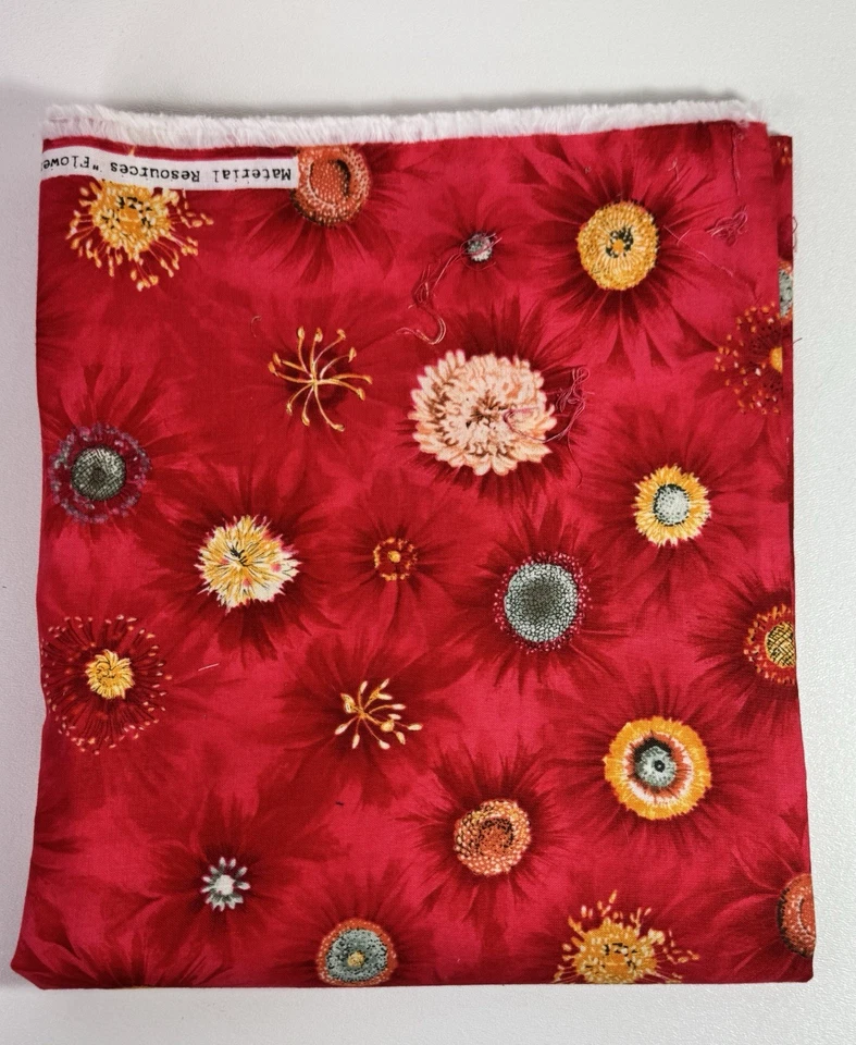 Fabric FLOWER CENTERS Julie Golimowski clothworks 1 yard Red Background - Image 2 of 4