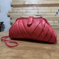 NICOLE Vintage Red Pleated Leather Structured Frame Magnetic Closure Clutch Bag