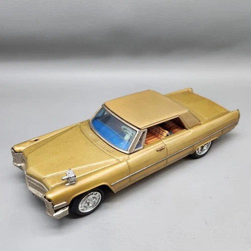 Vintage 1960s Bandai Cadillac Car 10.5" Friction Drive Japan Toy Gold Tone