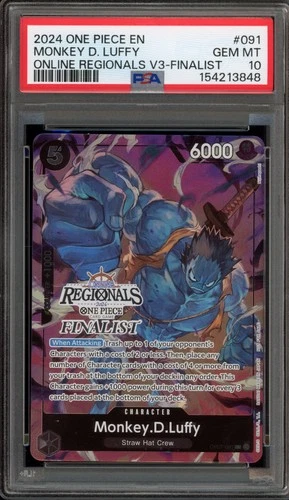 One Piece CCG Monkey.D.Luffy Online Regionals V3 Finalist OP07-091 PSA 10