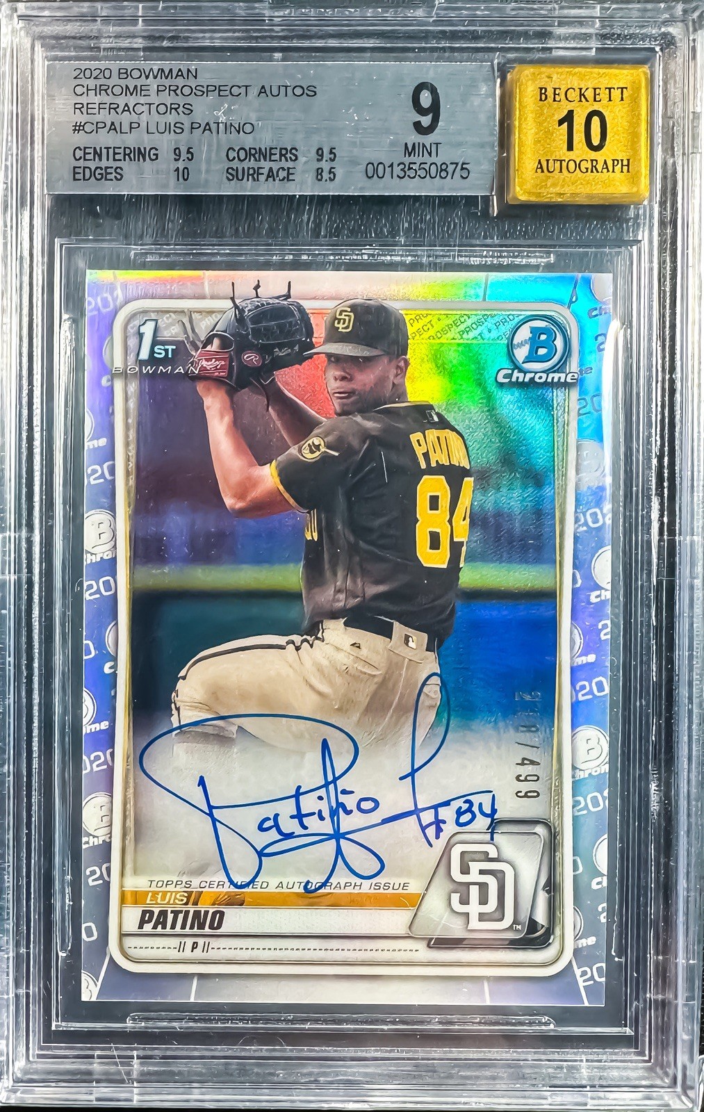 LUIS PATINO 2020 BOWMAN CHROME 1ST REFRACTOR AUTO /499 BGS 9 Mint