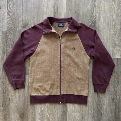 Fred Perry Full Zip Houndstooth Brown Burgundy Track Jacket Men's Size Small