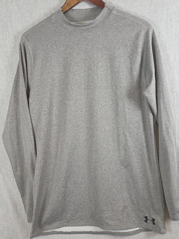 Camisa ativa Under Armour Cold Gear masculina G ajustada camada base pescoço simulado logotipo cinza - Imagem 2 de 4