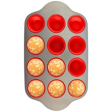 Silicone Muffin Pan with Steel Frame - Non-Stick 12 Cup