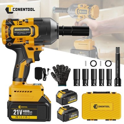 CONENTOOL 1000Nm Akku Schlagschrauber Set Brushless 2x4.0Ah 1/2 Zoll mit Koffer