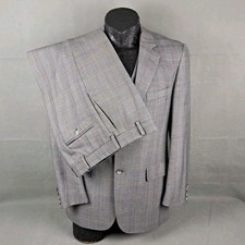 Hart Schaffner Marx Suit 38R Men 3pc Heritage Cloth Escadrille Gray Check Plaid