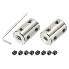 Shaft Coupler L22xD14 4mm Stainless Steel w Screw,Wrench Silver 2Pcs