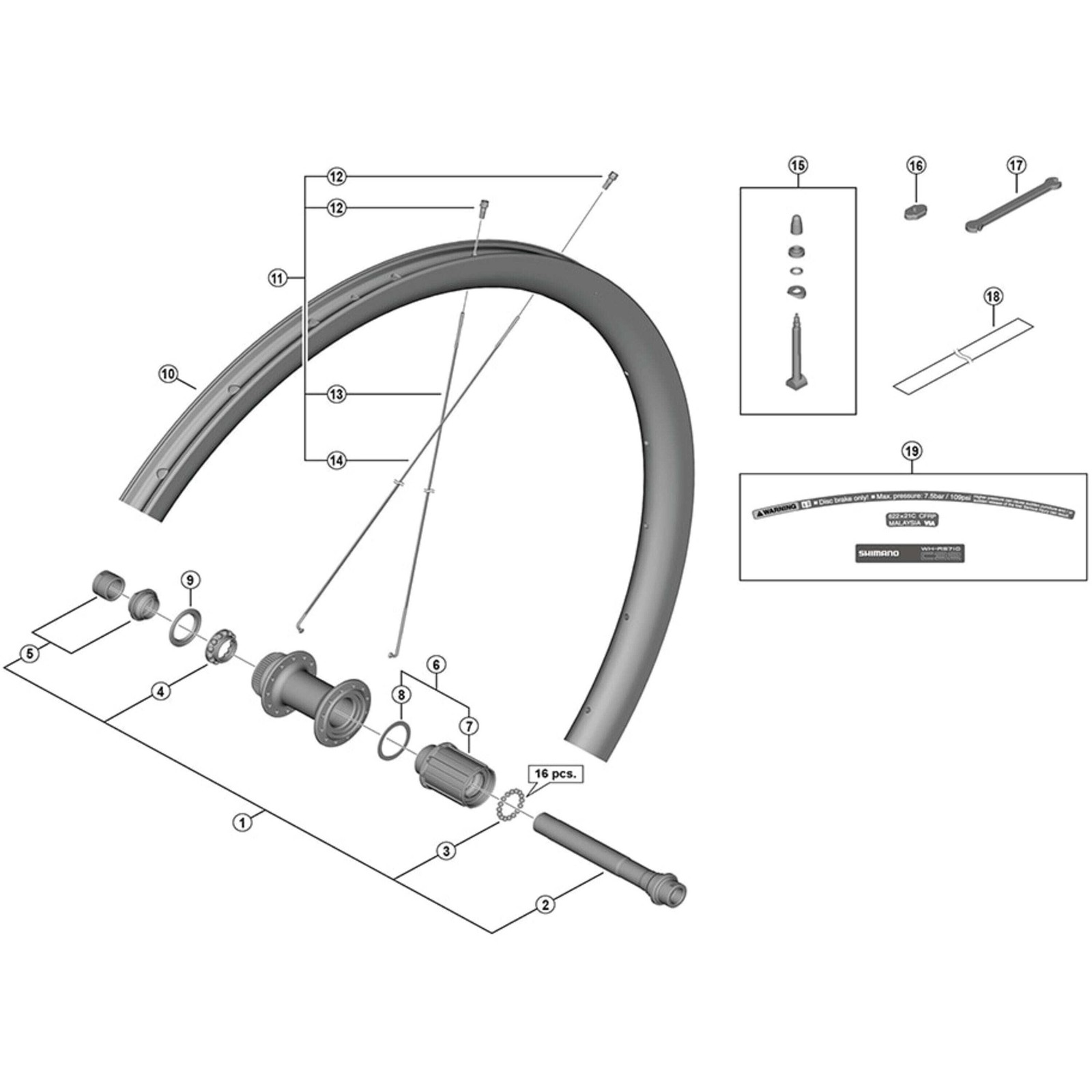 Shimano Spares WH-RS710-C32-TL-F valve unit