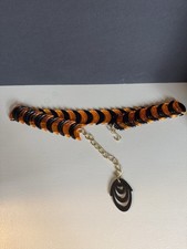 Vintage Women's Mod Boho Belt with Plastic Orange  Black Crescent Shapes