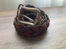 Eddie Bauer Woven Made In USA Genuine Leather Belt Silver Buckle 40