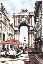 Quadro acquerello 'L'arco di via Augusta', Lisbona.
