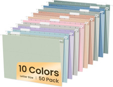 Hanging File Folders, 50 Pack Letter Size Hanging File Folders with 1/5-Cut Tabs