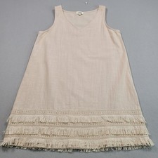 Umgee USA Tan Cotton Sleeveless Fringe Hem Lace Trim Shift Dress Medium A5039