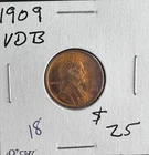 1909 VDB Lincoln Wheat Cent Penny Better Date Historic U.S. Coin