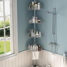 Corner Shower Caddy Tension Pole Adjustable 75.6in-110.4in 4-Tier Bathroom Shelf