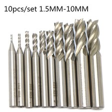 10 Pcs HSS CNC Straight Shank 4 Flute End Mill Cutter Drill Bit 1.5mm To 10mm