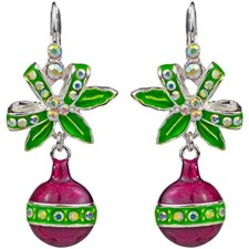 KIRKS FOLLY Deck the Halls Christmas Ornament Leverback Earrings    Silvertone