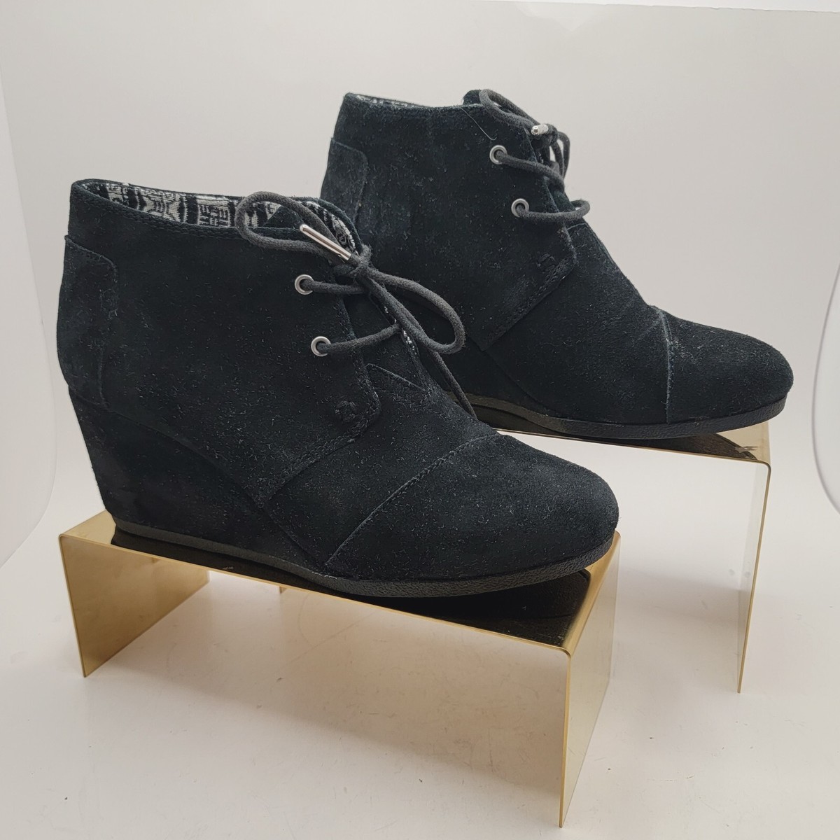 Toms Suede Black Wedge Booties Size Black & White Pattern  display picture 3