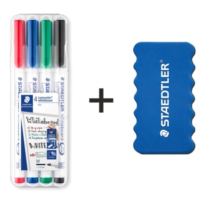 STAEDTLER Whiteboardmarker Lumocolor 301 M 1,0mm 4 Farben + Löscher GRATIS