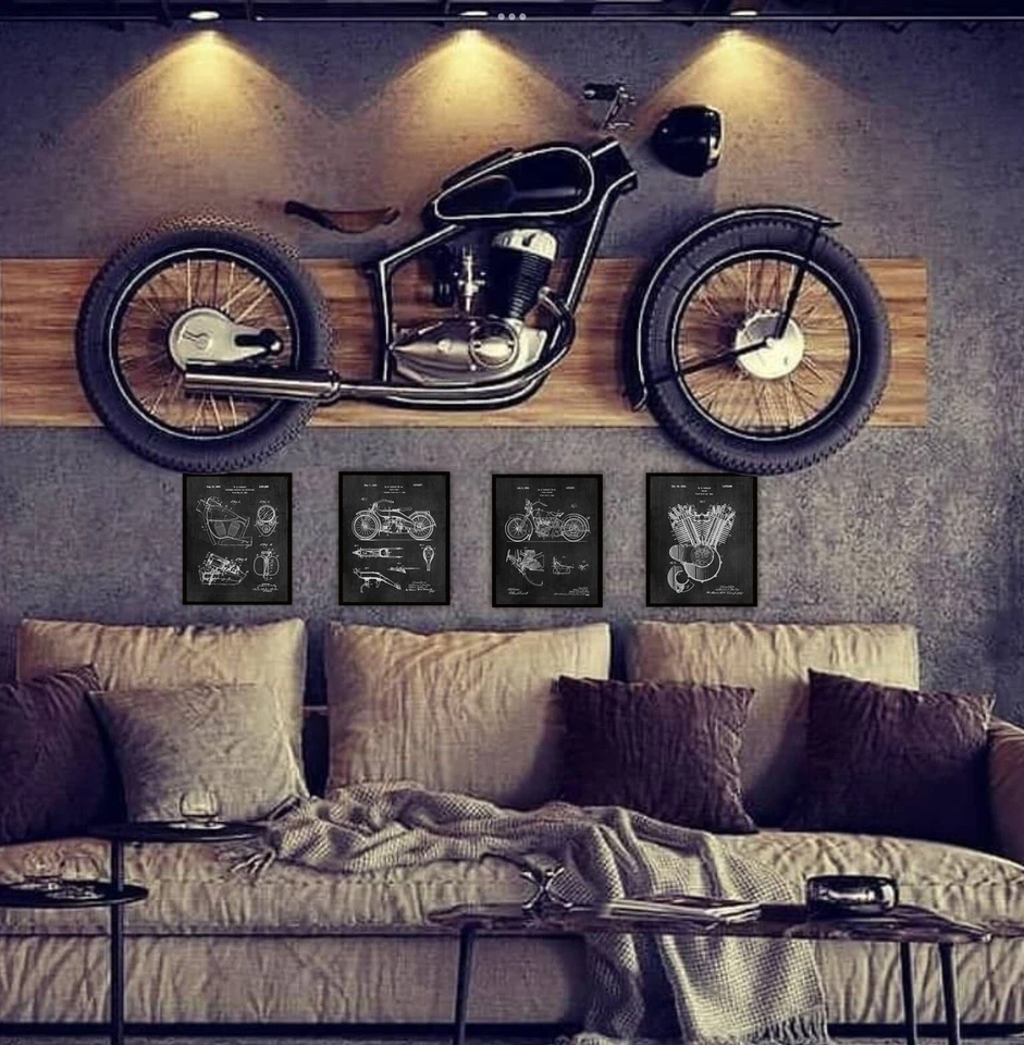 4 Harley Davidson Patent Art Prints 8x10 in Wall Decor - Great Gifts for Bikers - Image 4 of 4