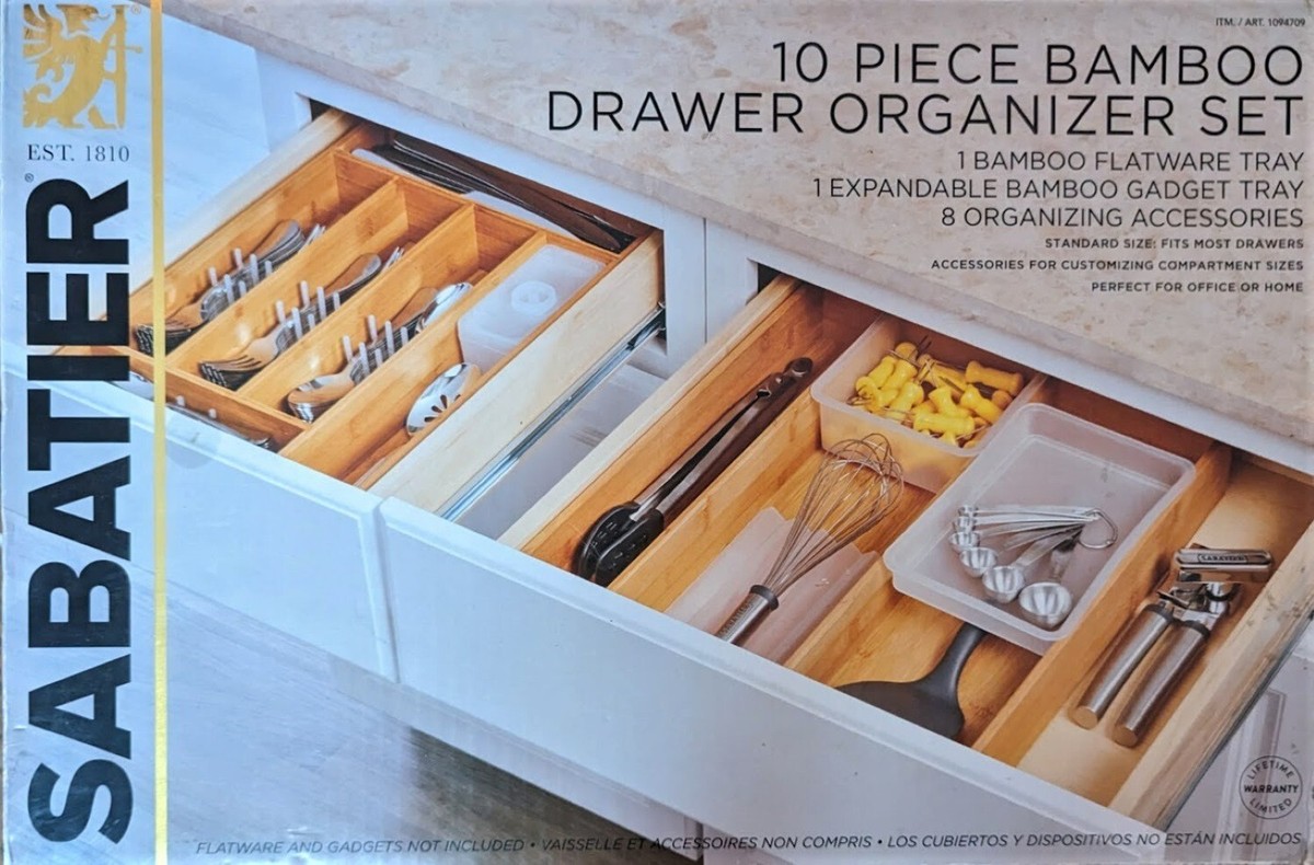 SABATIER 10pc Bamboo Drawer Organizer Set With 8 Plastic