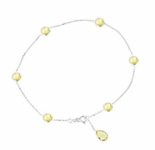 14K White Gold Anklet Bracelet With Lemon Quartz And A Pear Shape Drop 9 Inches
