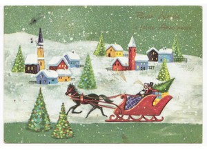 Regali Di Natale Ebay.Slitta Regali Di Natale Cavallo Nero Cartolina Natalizia Vintage Paese Innevato Ebay