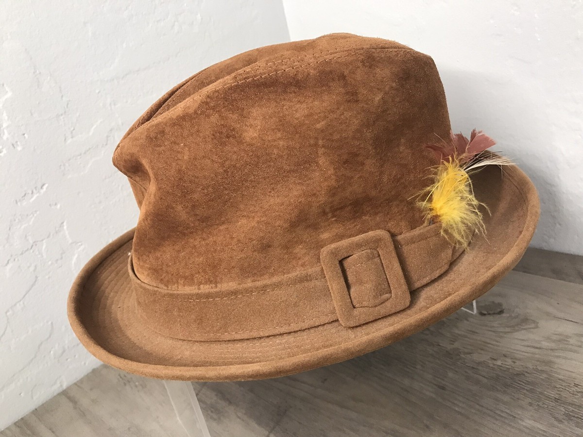 Brown Suede Fedora Hat VINTAGE DOBBS SUEDE FEDORA Men's Size 3/8