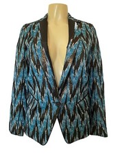Nwt Kimora Lee Simmons Sierra Jacket Blazer Blue Wave Graphic One Button 2 Xs