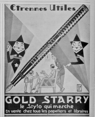 PRESSEWERBUNG 1926 GOLD STARRY DER SELTSAME FUNKTIONIERENDE STIFT NÜTZLICH