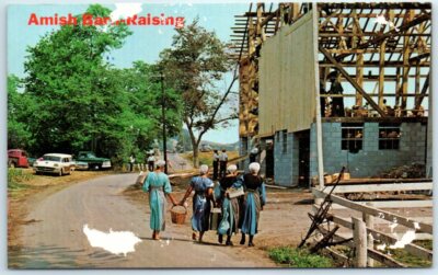 Postcard - Amish Barn Raising