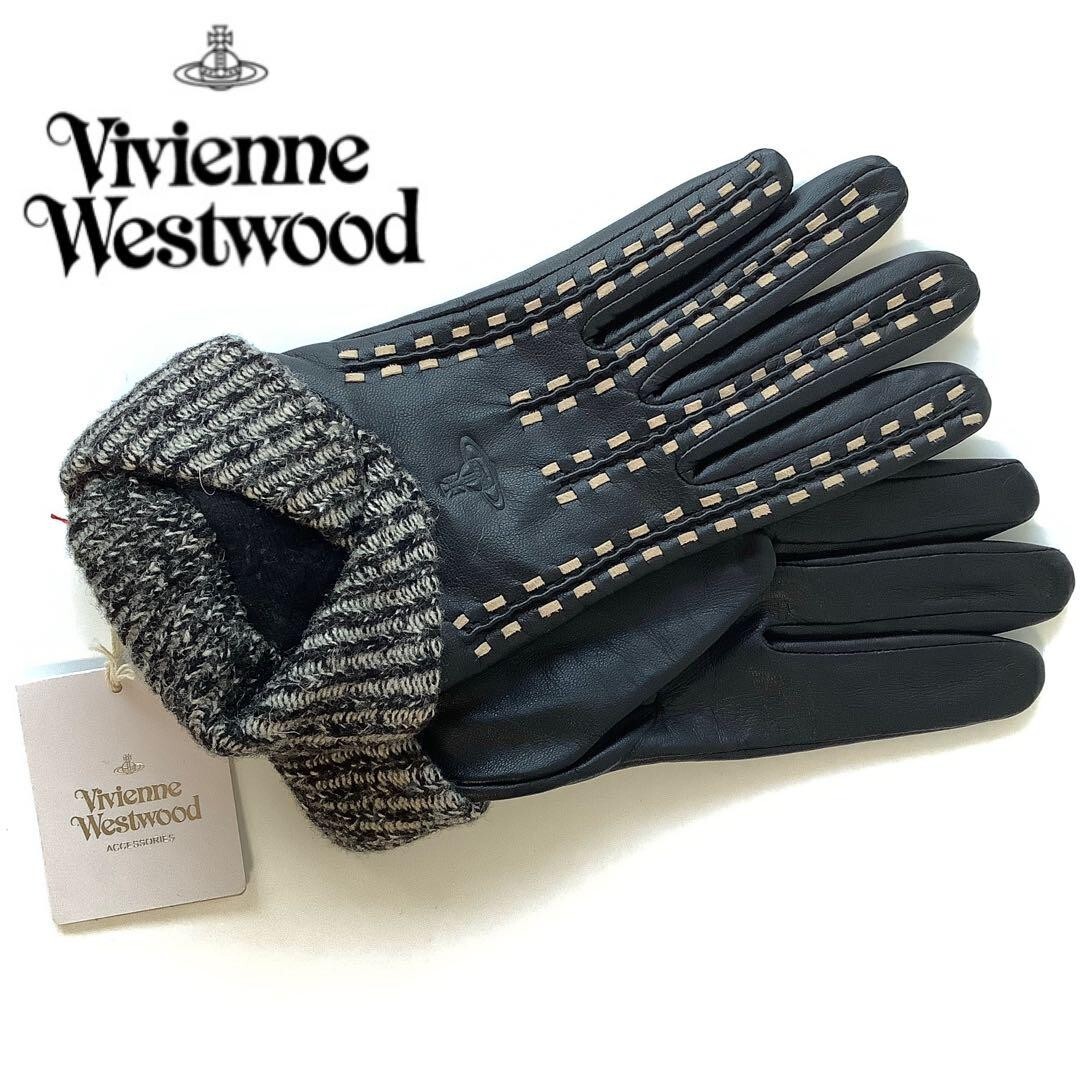 小物 Vivienne Westwood leather gloves Vivienne Westwood Women's Leather Gloves Black with Beige