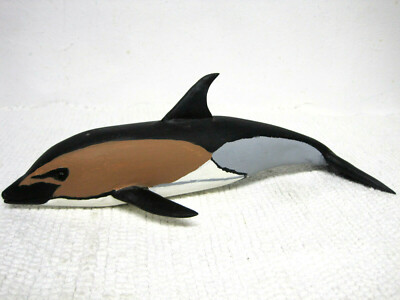 Vtg Wood Hand Carved Glass Eyed Hand Painted 11'' Common Dolphin-Ray Putnam!