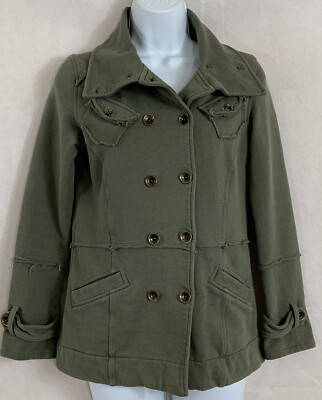 American Rag Sz S Khaki Rag Sweatshirt Jacket Double Breasted Button Up Pockets