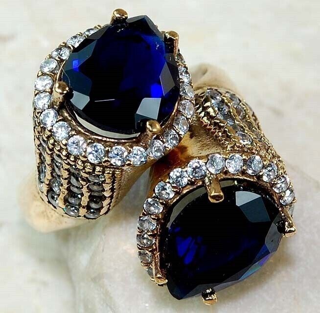 Exquisite 8CT Treated Sapphire 925 Sterling Silver Ottoman Style Ring Size 7