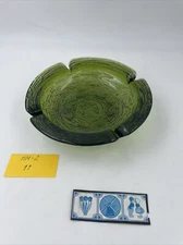 VTG Anchor Hocking Soreno Green Glass Ashtray 8.5” Round Ripple Avocado