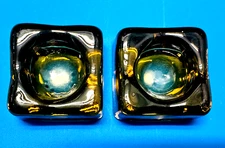 💕Vintage Mid-Century Modern (MCM) Set of 2 Mini Ashtrays Amber/Brown Glass 2x2"